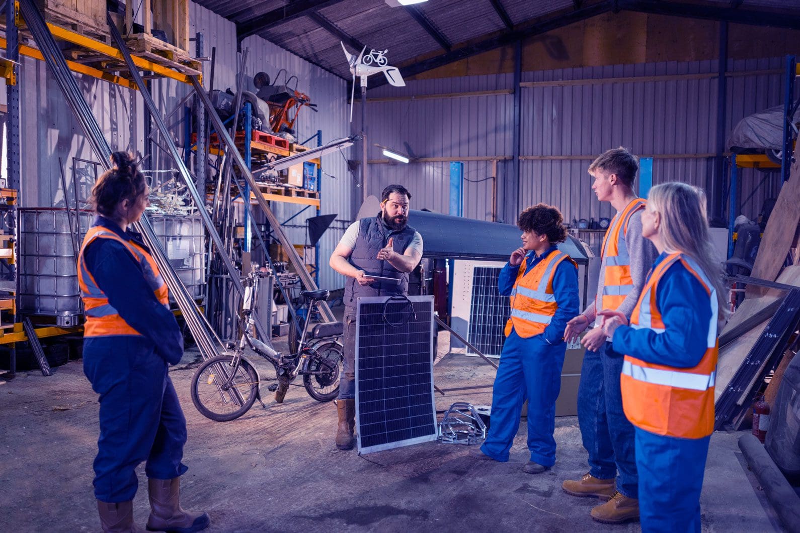 solar panel trainees gaining practical skills