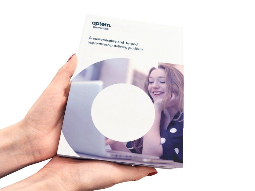 woman holding Aptem Apprentice product brochure