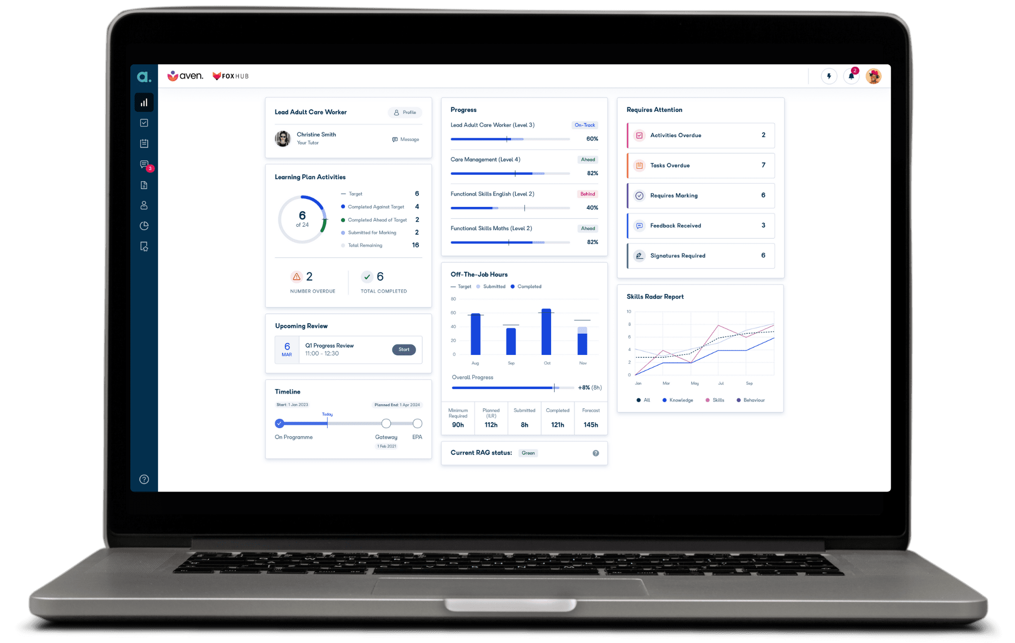 Laptop showing a learner dashboard in Aptem