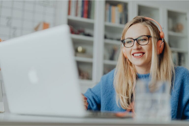 A women listening to a webinar