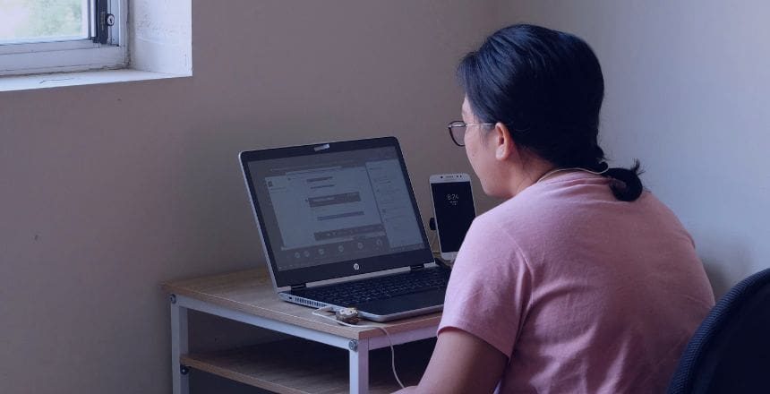 Apprentice studying on a laptop