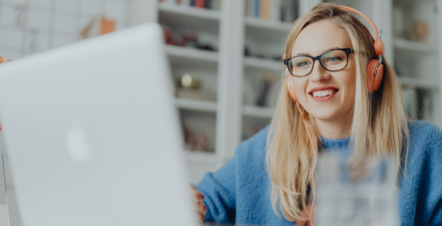 A women listening to a webinar