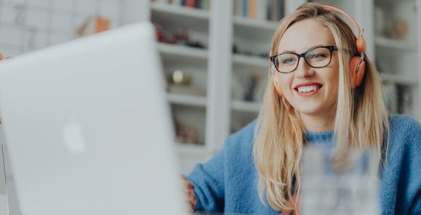 A women listening to a webinar